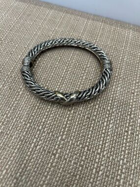 Twisted Rope Knot Bangle Bracelet in Silver with Gold Accent